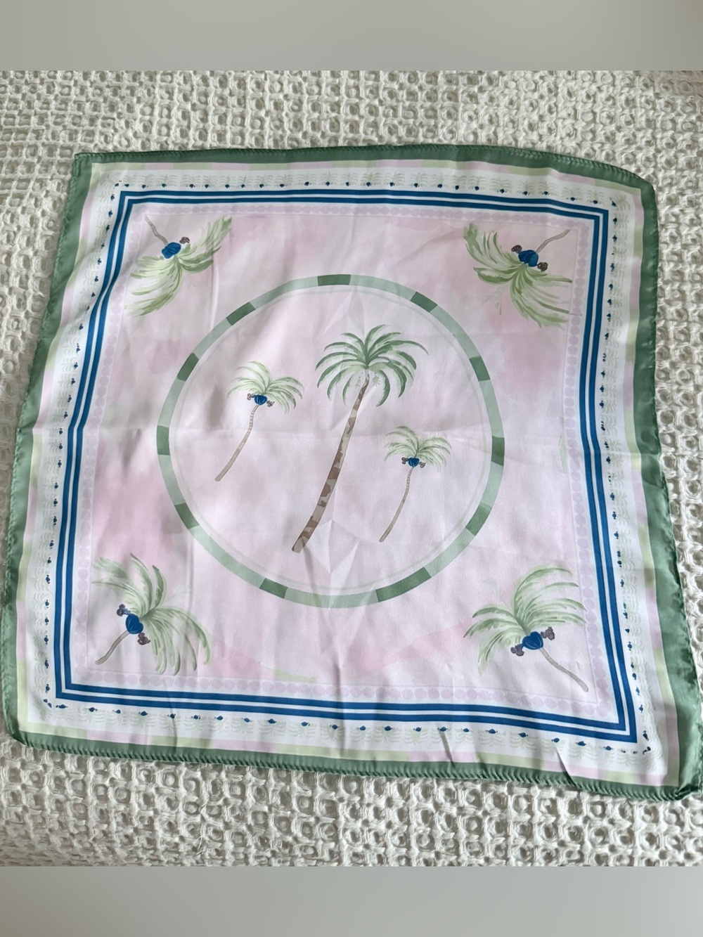 Green and Pink Palm Tree Silk-Blend Scarf